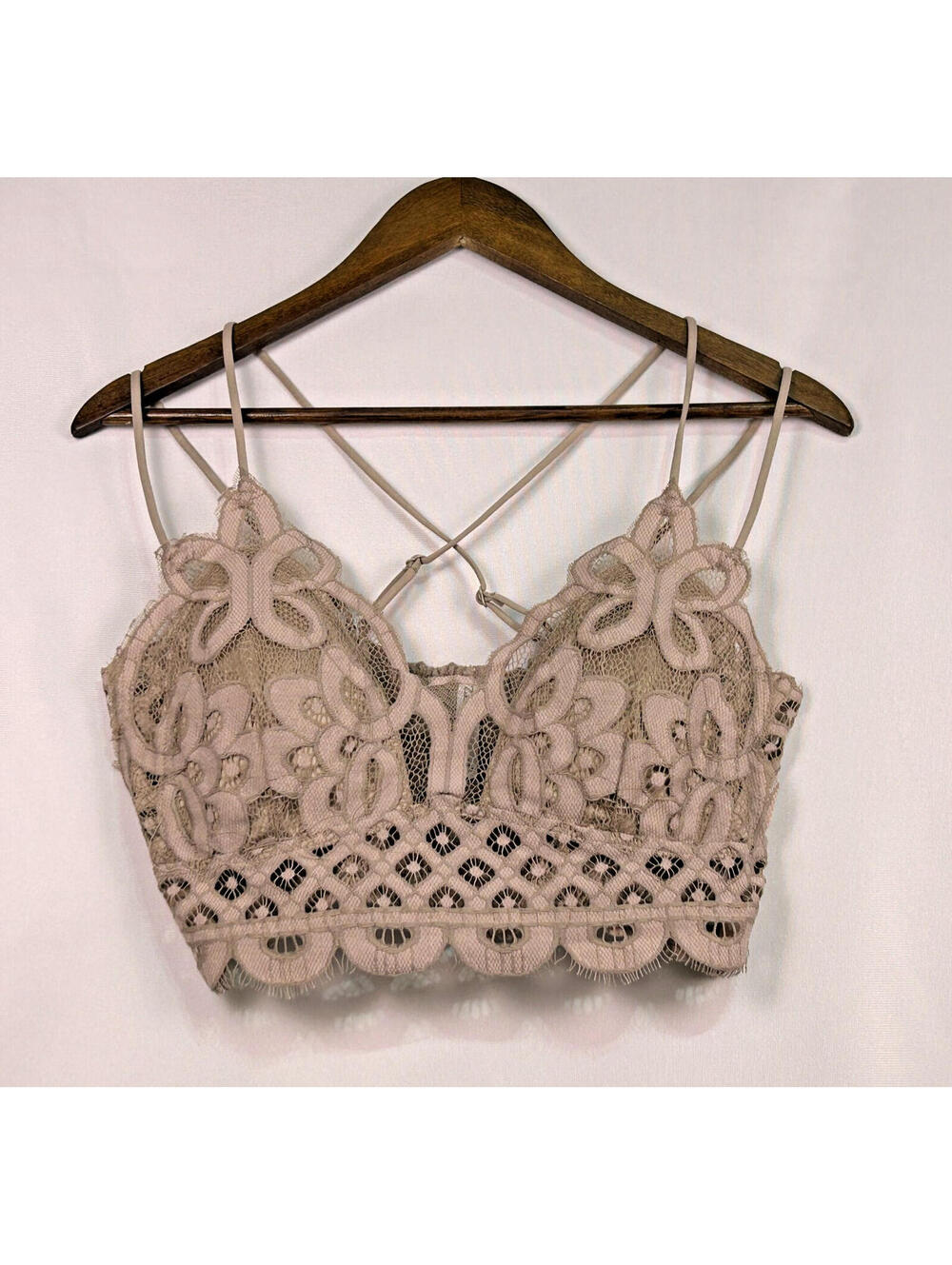 Zenana Womens 1X Taupe Lace Bralette Cami Strappy Crisscross Crop Top New